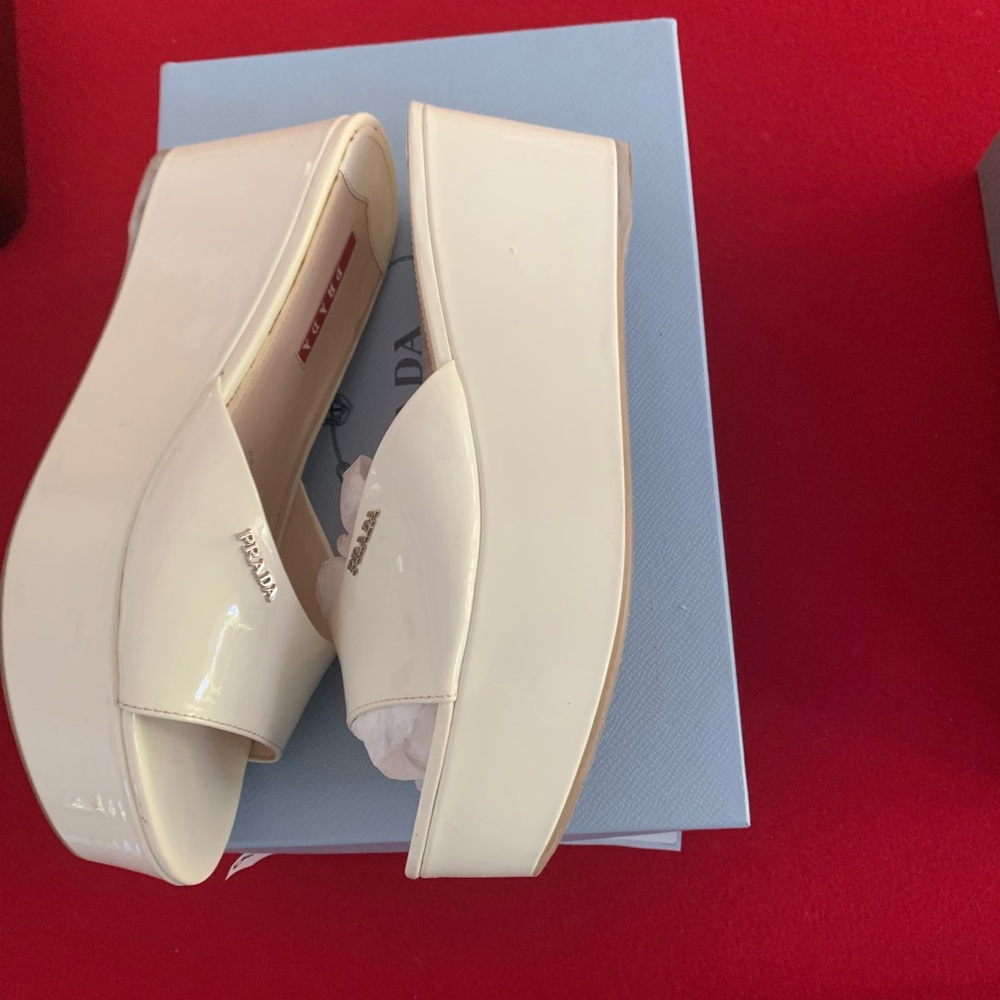 Prada White Patent Slide Sandals - Picture 2 of 4